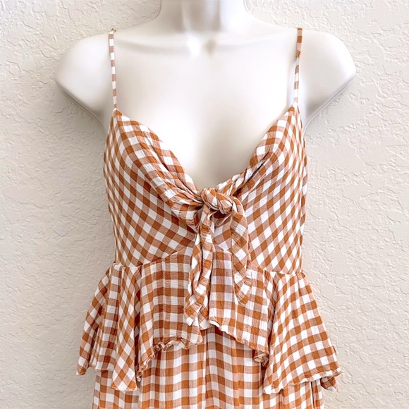 SAYLOR Gingham Viscose Crepe Apricot Ruffle Sleeveless Jumpsuit Women’s Small - Picture 4 of 11